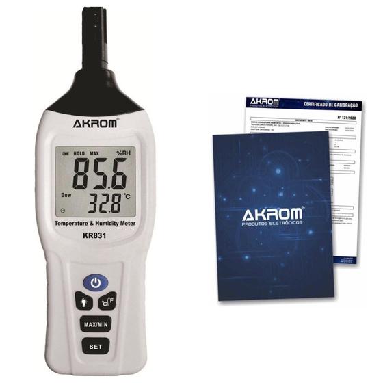 Imagem de Medidor de temperatura e umidade com ponto de orvalho e certificado de calibração - KR831