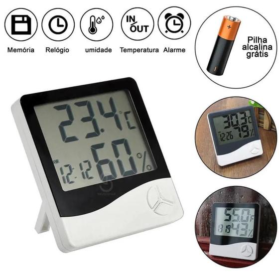 Imagem de Medidor Digital de Temperatura Higrômetro com Hora e Data