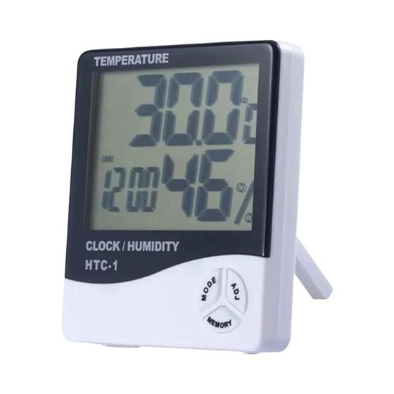 Imagem de Medidor Digital de Umidade e Temperatura LCD - Interno/Externo com Relógio