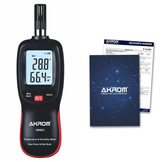 Imagem de Medidor Temperatura Umidade (Termohigrômetro) com Certificado de Calibração - KR921
