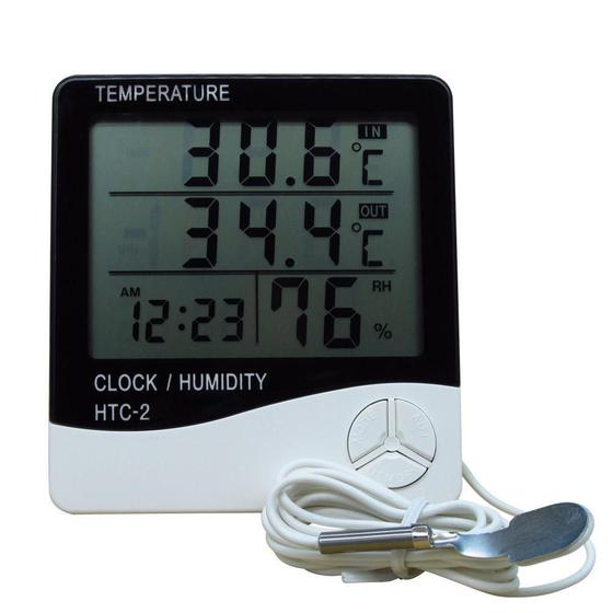 Imagem de Medidor Umidade Ar Termometro Sensor Externo Relogio Digital
