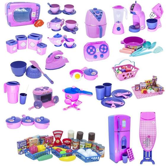 Imagem de Mega Kit Completo Infantil Cozinha Eletro Mercado 126Pç