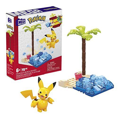 Imagem de Mega Pokemon Pikachu's Beach Splash Building Set com 79 tijolos compatíveis e peças se conectam com outros mundos, conjunto de presentes de brinquedo para idades a partir de 7 anos
