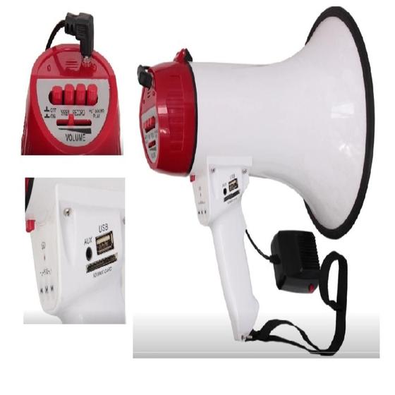 Imagem de  megafone profissional com microfone, sirene, usb, sd, gravador e led - 30w mp3 recarregável