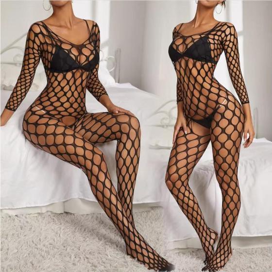 Imagem de Meia arrastão corpo inteiro - Sensual, peça única, preto