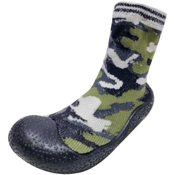 Imagem de Meia Baby com Solado Camuflado - Preto/Verde