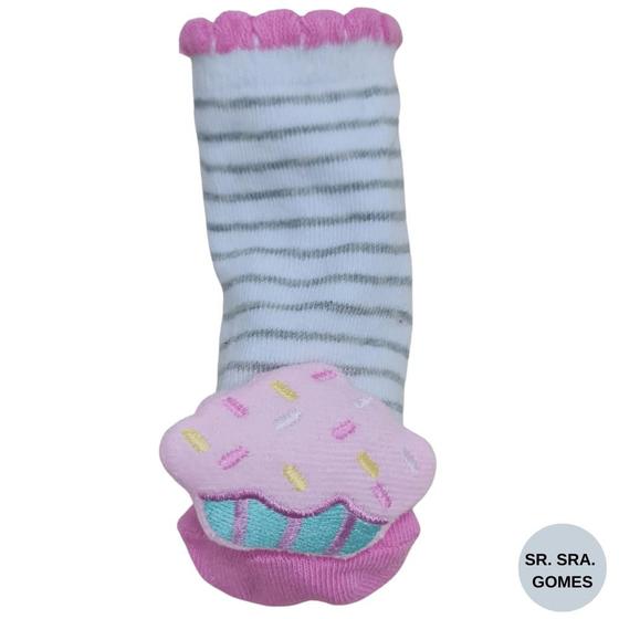 Imagem de Meia bebe infantil de 12 á 24 meses criança diversos modelos de bichinhos 3d com chocalho antiderrapante pantufa menina