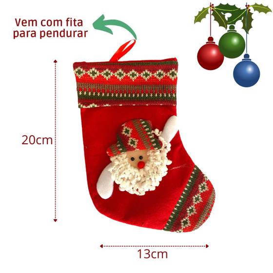 Imagem de Meia Bota Natal Cordão Papai Noel Enfeite Decoradas Feliz