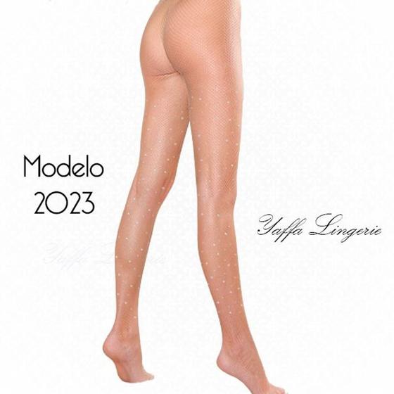 Imagem de Meia calça arrastão com strass preta - y2023 - Yaffa