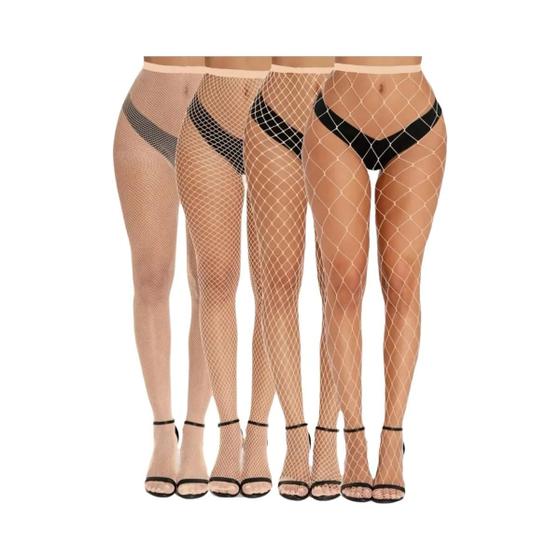 Imagem de Meia-Calça Arrastão Sexy Colorida - Meia-Calça de Malha Oca para Festa