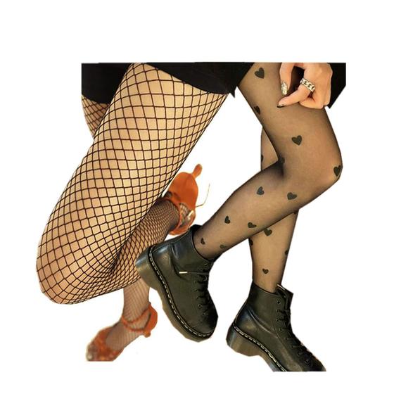 Imagem de Meia Calça Coração Fio 15 + Meia Calça Arrastão Trama Média Juvenil / Adulto - Tamanho 40