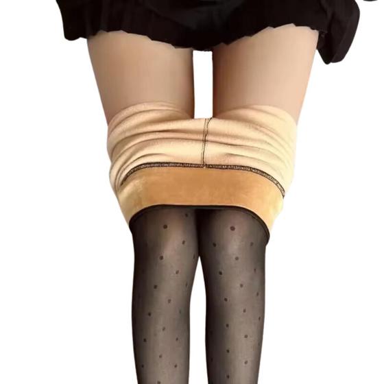 Imagem de Meia Calça Feminina Plus Size Peluciada Forrada Translucida Lã Pelinho Termica Grossa Inverno Com Pé