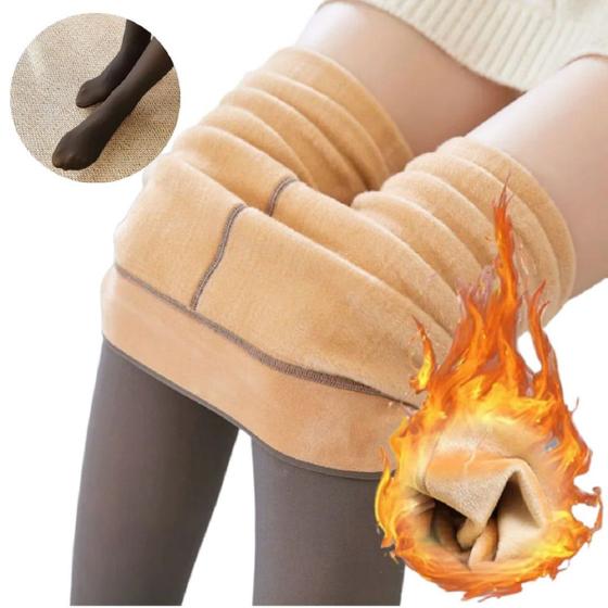 Imagem de Meia-Calça Térmica Forrada Peluciada Translúcida 250g de Lã Legging Grossa Inverno Quente Feminina Veste do 36 ao 46