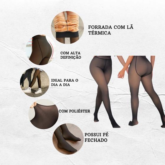 Imagem de Meia Calça Térmica Pelúciada Translúcida Forrada Super Elástica Com ou Sem Pé