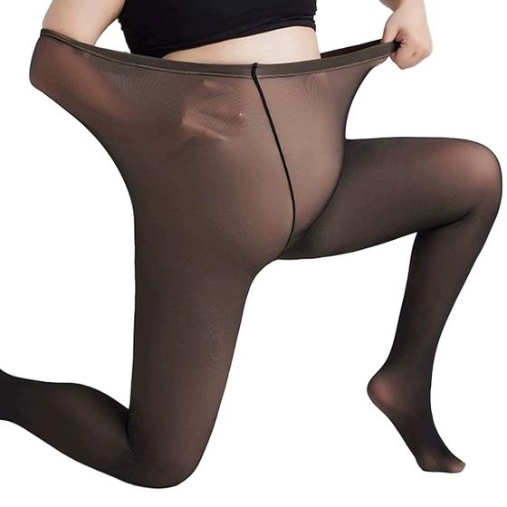 Imagem de Meia-Calça Térmica Plus Size Peluciada Forrada Translúcida Calça Legging Inverno Para Frio