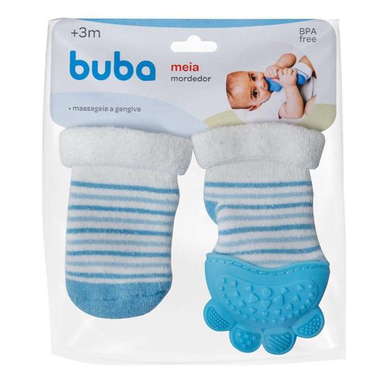 Imagem de Meia Com Mordedor Massageador De Gengiva Silicone Buba Azul