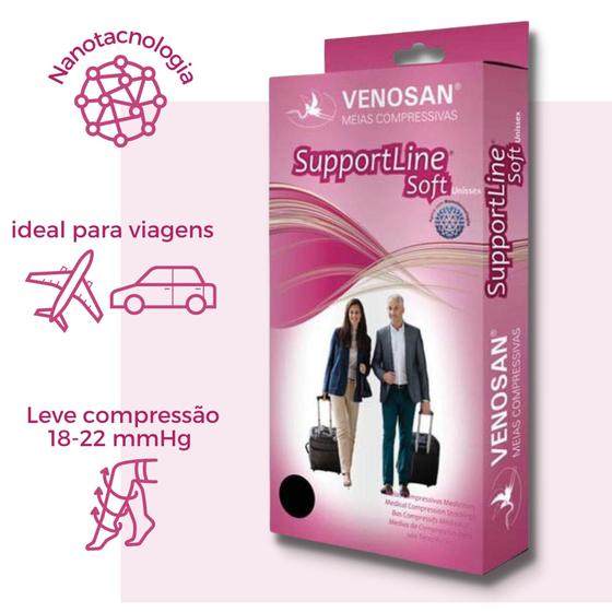 Imagem de Meia de Compressão Venosan Supportline Soft 3/4 (Panturrilha), Preta, 18-22mm (Leve compressão)