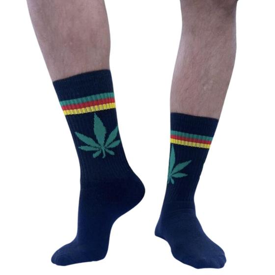 Imagem de Meia Dh Socks Divertida Cano Alto Urban - Estampa Reggae Preta - 1 Unidade