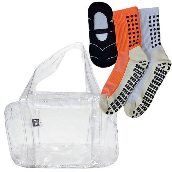 Imagem de Meia Esportiva Antiderrapante + Sapatilha Pilates + Bolsa PVC Transparente