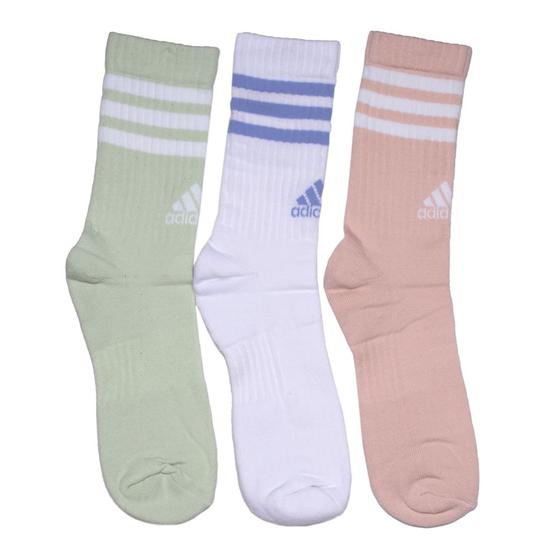 Imagem de Meia Feminina Adidas 3 Listras Cano Longo Kit 3 Pares Branco/Rosa/Verde