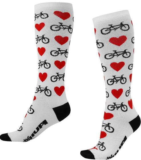 Imagem de Meia HUPI Love Bike Branco Cano Longo Semi Compressiva