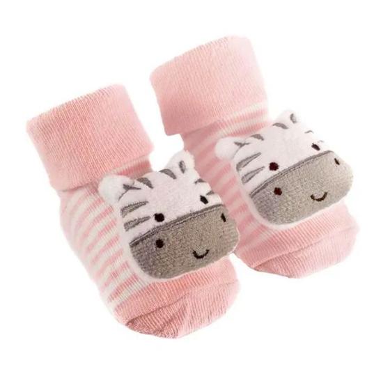 Imagem de Meia Pantufa Bebê Antiderrapante Chocalho Zoo Safari Buba - Tamanho  12