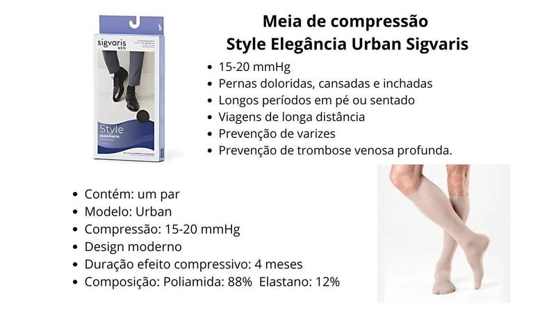 Imagem de Meia Sigvaris Urban 3/4 15-20 Mmhg 193B Preta - G