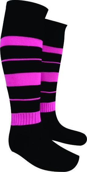 Meião Listrado Hensou Preto com Rosa Fúcsia Kit com 20 pares Menor preço em Meião Listrado Hensou Preto com Rosa Fúcsia Kit com 20 pares