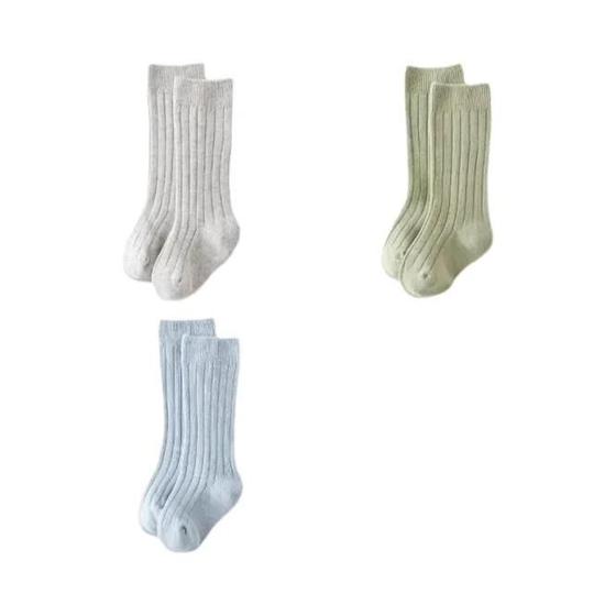 Imagem de Meias Altas de Algodão para Bebê - 3 Pares com Listras - Conforto e Maciez