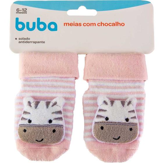 Imagem de Meias Antiderrapantes com Chocalho Zebrinha Rosa Buba 12731