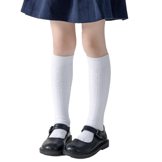 Imagem de Meias até o joelho, uniforme escolar infantil Marchare, branco, pacote com 6