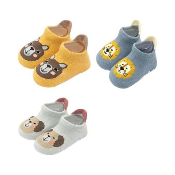 Imagem de Meias Curtas Antiderrapantes de Algodão para Bebês - Pacote com 3 Pares