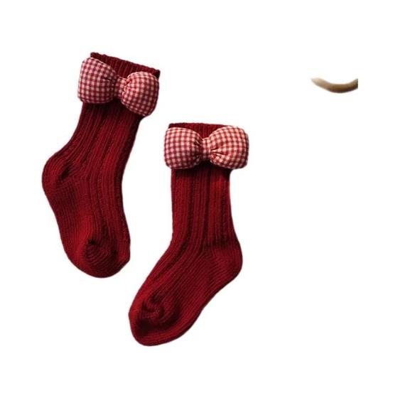 Imagem de Meias de Algodão para Bebês - Com Laço Vermelho e Quentinhos