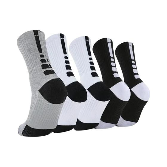 Imagem de Meias de Basquete Masculinas - 5 Pares Grossas com Toalha - Ideal para Treinamento