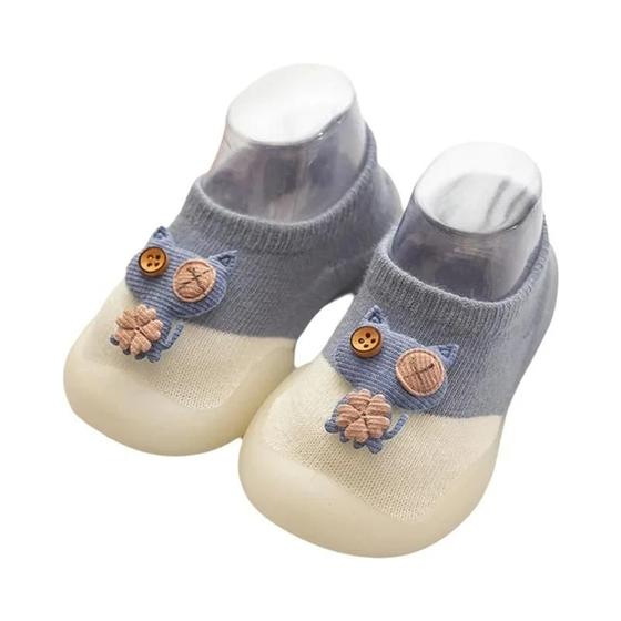 Imagem de Meias de Bebê Antiderrapantes com Design de Gatinho - Algodão Macio para Primeiros Passos