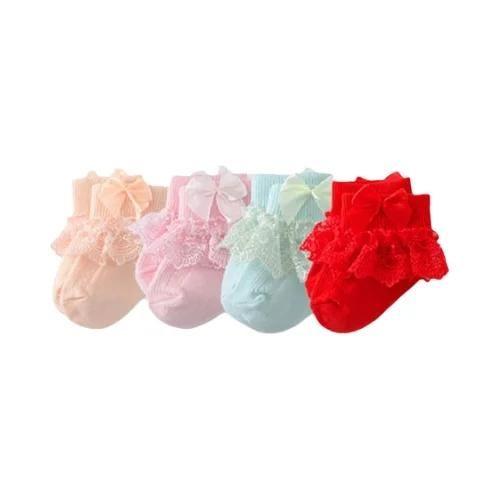Imagem de Meias de Bebê de Algodão com Renda - 4 Pares para Meninas (0-24 Meses)