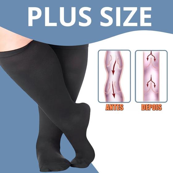 Imagem de Meias De Compressão 3/4 Plus Size Preta Com Ponteira Fechada Ideal Para Obesos E Idosos Com Pernas Inchadas Varizes e Edemas