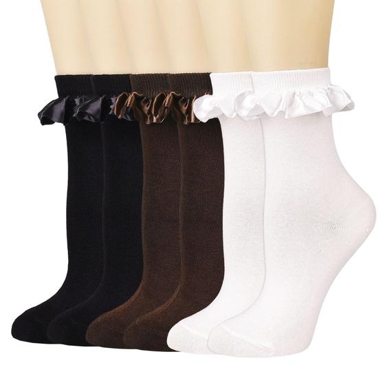 Imagem de Meias Femininas BIVOLU - 6 Pares de Meias de Renda com Babados e Algodão