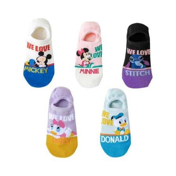 Imagem de Meias Femininas Fofas de Algodão - 5 Pares de Meias Invisíveis com Desenho de Ursos e Mouse