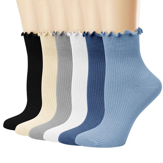 Imagem de Meias Mcool Mary Ruffle Ankle para mulheres, pacote com 6 unidades de algodão branco