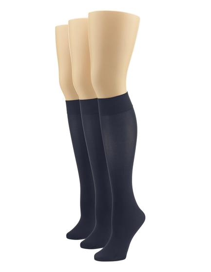 Imagem de Meias sociais HUE Soft Opaque Knee High Navy para mulheres (pacote com 3)