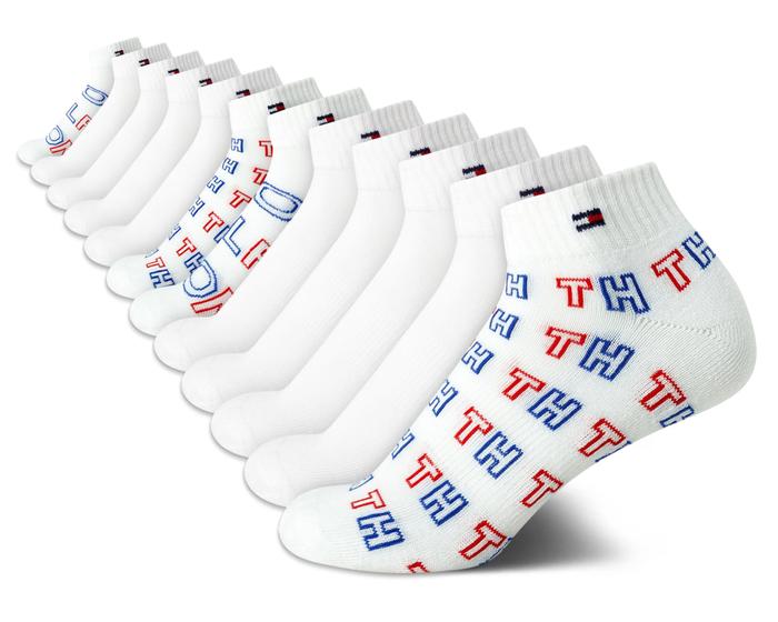 Imagem de Meias Tommy Hilfiger - Pacote com 12 Pares - Algodão, Corte em Quarto de Tornozelo