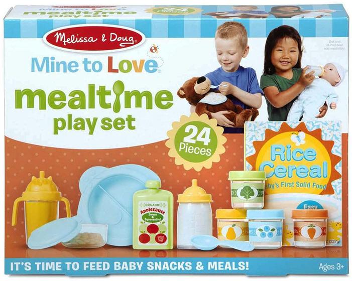 Imagem de Melissa &amp Doug Mine to Love Mealtime Play Set for Dolls with Bottle, Pretend Baby Food Jars, Snack Pouch, More (24 pcs)