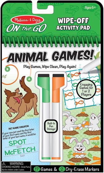 Imagem de Melissa &amp Doug On The Go Animal Games Wipe-Off Activity Pad Reusable Travel Toy com 2 marcadores de apagar seco