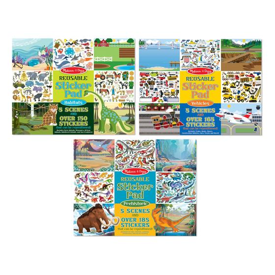 Imagem de Melissa & Doug Reusable Sticker Pads Set: Pré-histórico, Habitats e Veículos