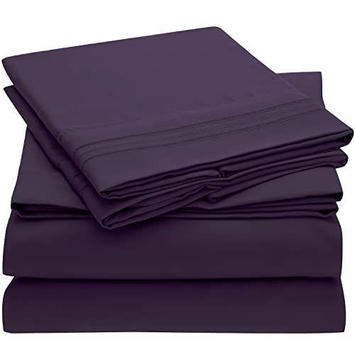 Imagem de Mellanni King Size Sheet Set - Hotel Luxury 1800 Folhas de Cama & Fronhas - Folhas de Cama de Resfriamento Extra Macia - Bolso Profundo até 16" Colchão - Rugas, Fade, Resistente a Manchas - 4 Peça (Rei, Roxo)