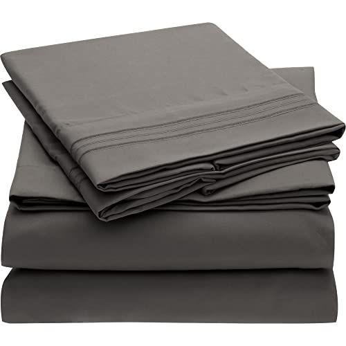 Imagem de Mellanni Queen Sheet Set - Hotel Luxury 1800 Lençóis de Cama & Fronhas - Folhas de Cama de Resfriamento Extra Macia - Bolso Profundo até 16 polegadas Colchão - Rugas, Fade, Resistente a Manchas - 4 Peça (Rainha, Cinza)