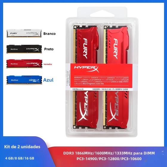 Memória DDR3 16GB (2x8GB) - 1333MHz/1600MHz/1866MHz - Kit para Desktop - HyperX Fury Menor preço em Memória DDR3 16GB (2x8GB) - 1333MHz/1600MHz/1866MHz - Kit para Desktop - HyperX Fury