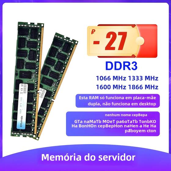 Imagem de Memória De Servidor DDR3 De 4GB 8GB 16GB 32GB REG ECC 1600 1333 1866 2133 2400 2666 MHz PC3 RAM Para