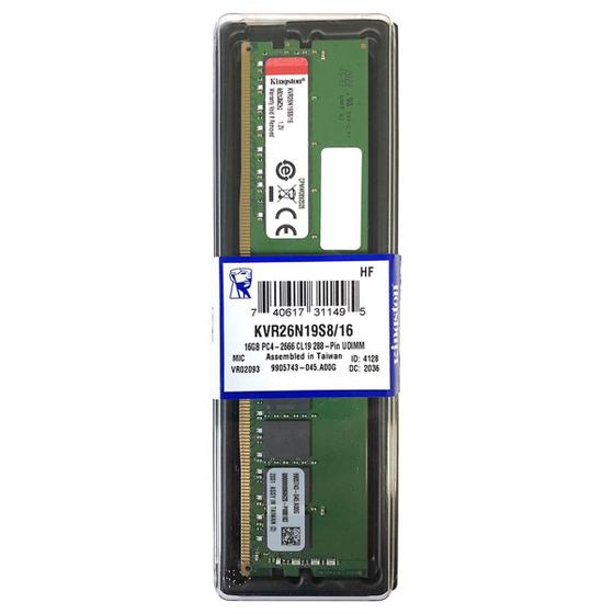 Memória Kingston 16Gb Ddr4 2666Mhz Cl19 - Kvr26N19S8/16 Menor preço em Memória Kingston 16Gb Ddr4 2666Mhz Cl19 - Kvr26N19S8/16